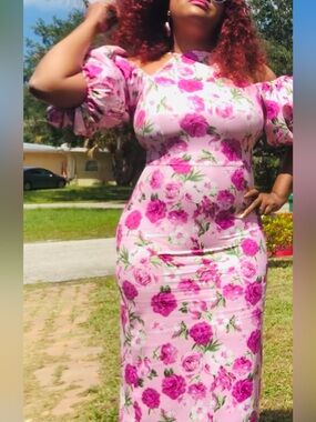 Boohoo Pink Floral Off-Shoulder Midi Dress